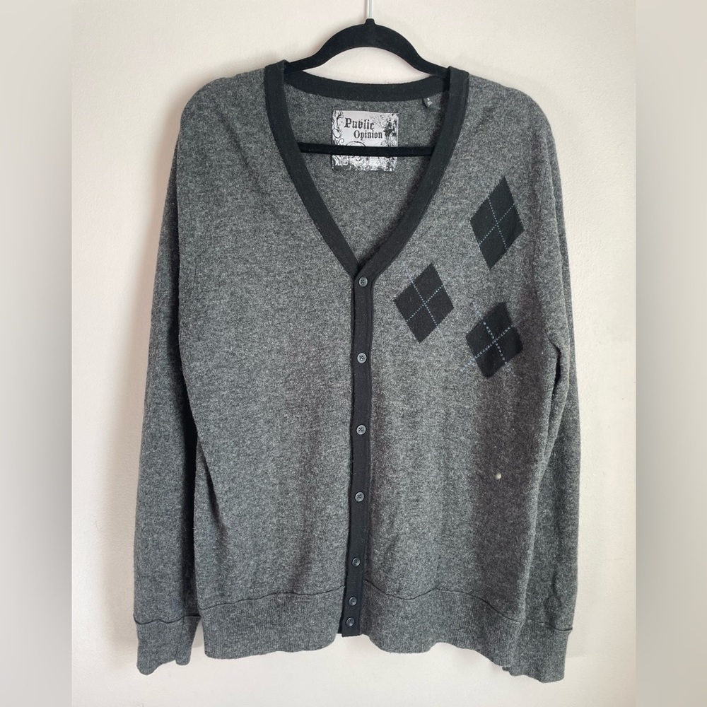 Preppy Public Opinion Men’s Argyle Cardigan Sweater (L)